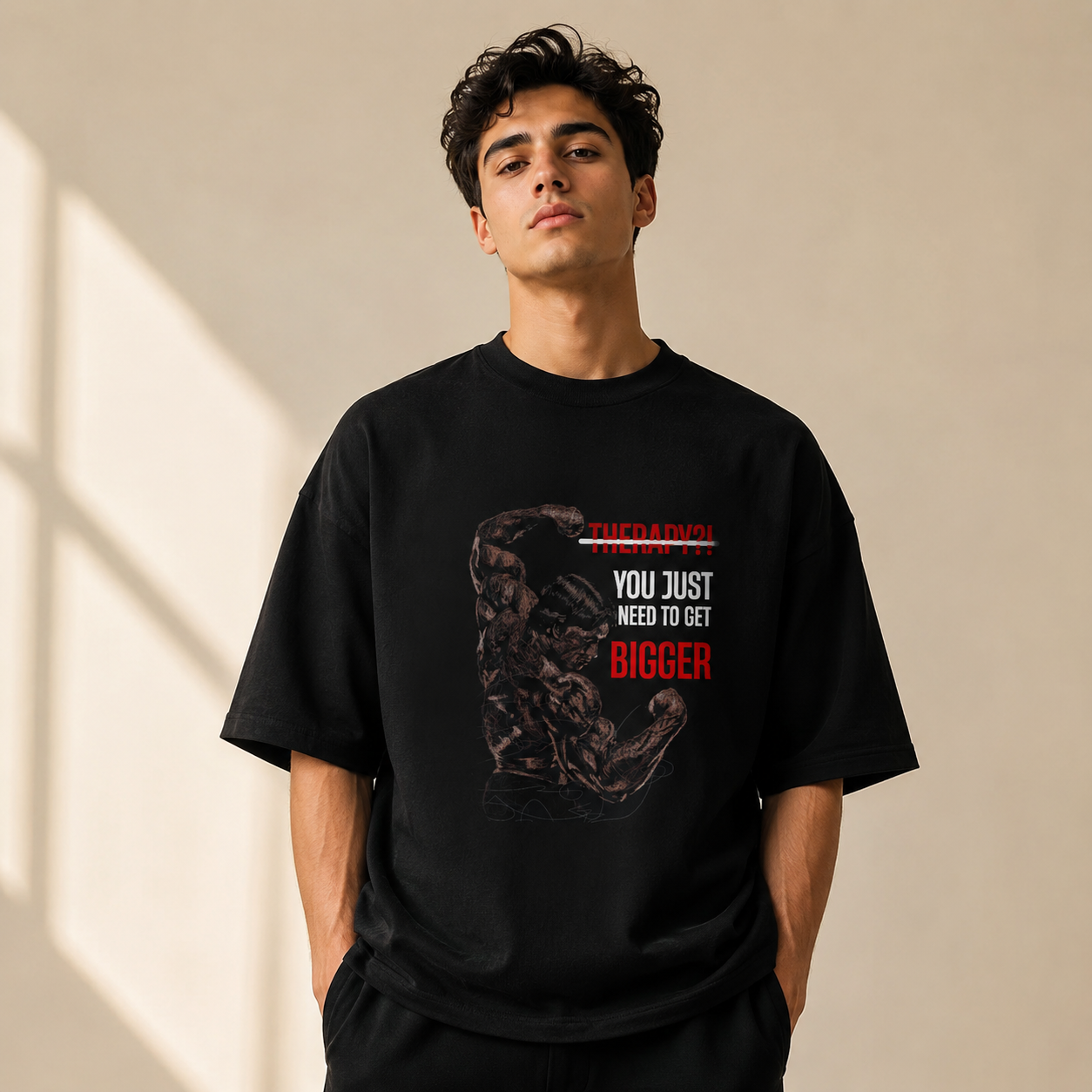 Therapy? You Just Need to Get Bigger Oversized Gym T-Shirt | Heavyweight Fitness Graphic Tee