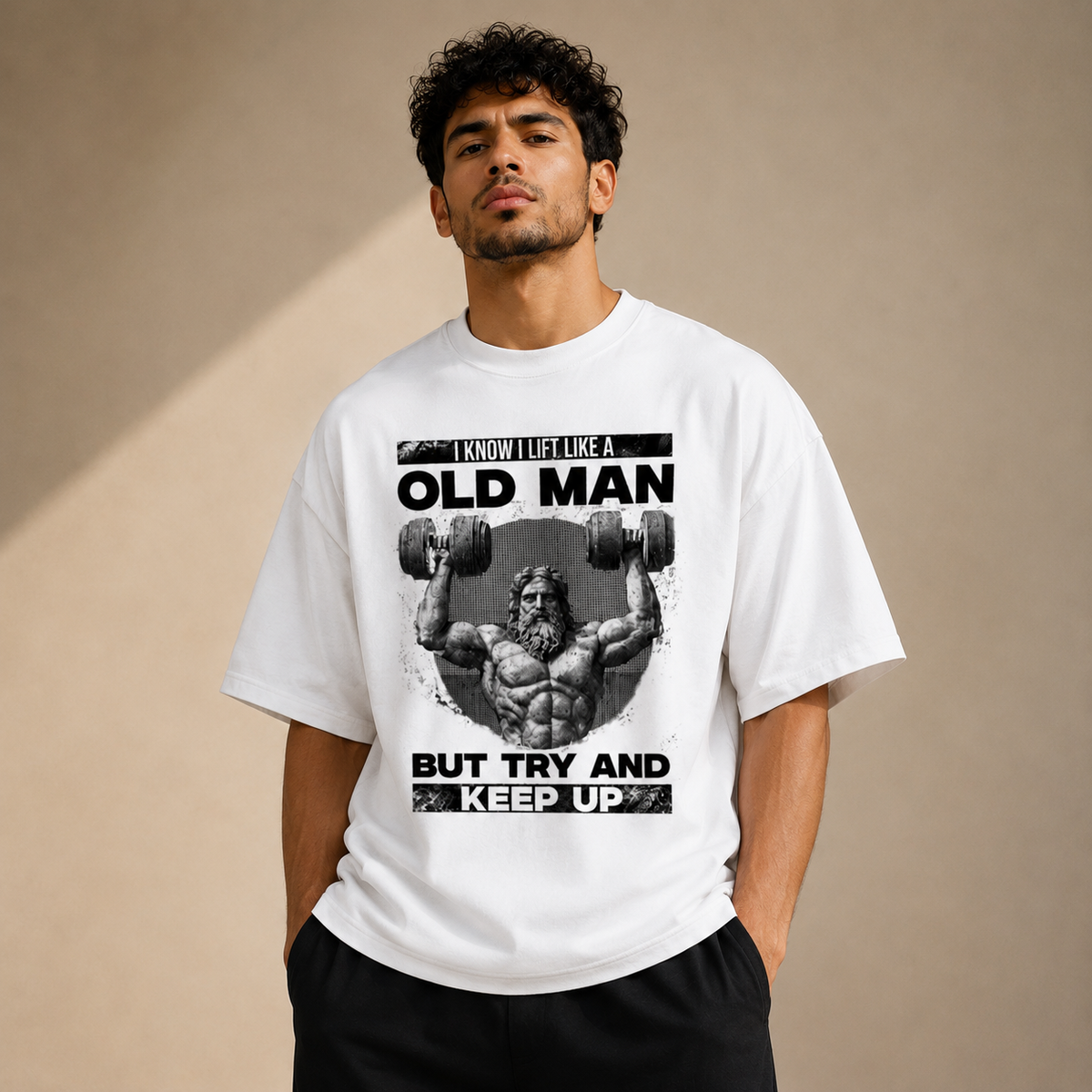I Lift Like an Old Man – Oversized Gym White T-Shirt