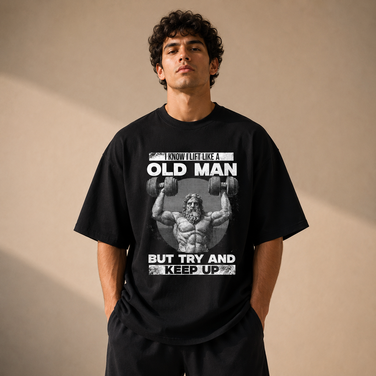 I Lift Like an Old Man – Oversized Gym Black T-Shirt