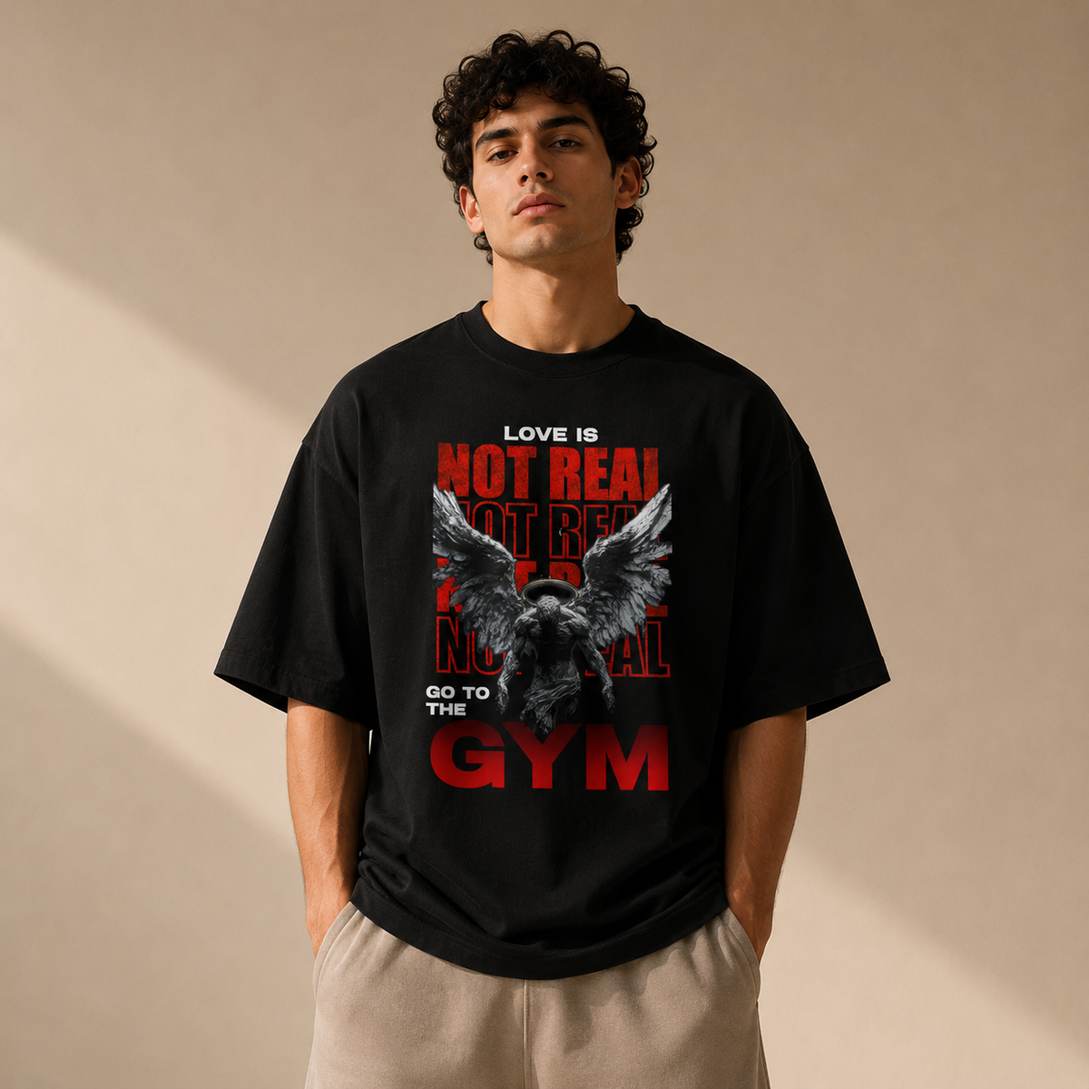Love Is Not Real – Oversized Gym Black T-Shirt