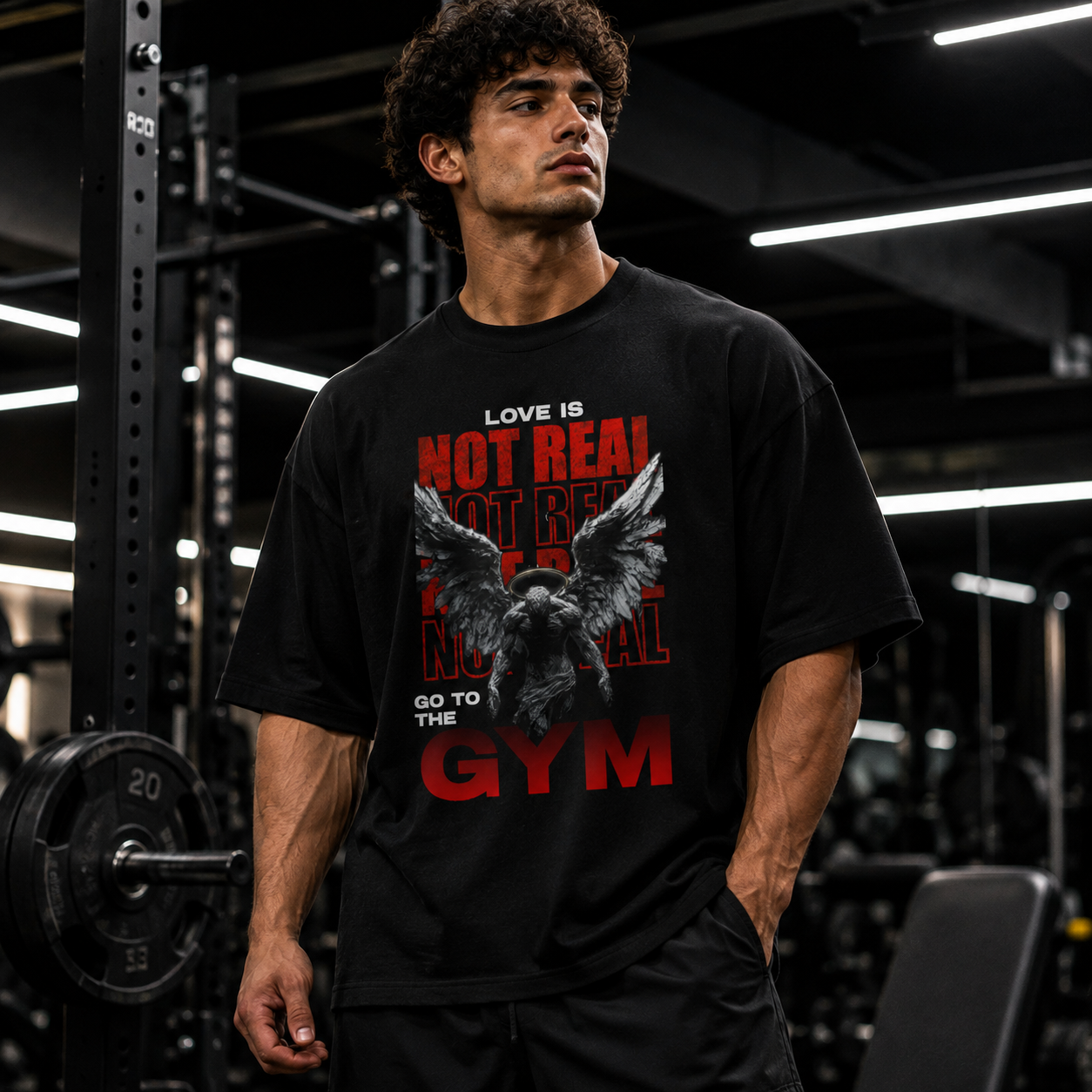 Love Is Not Real – Oversized Gym Black T-Shirt