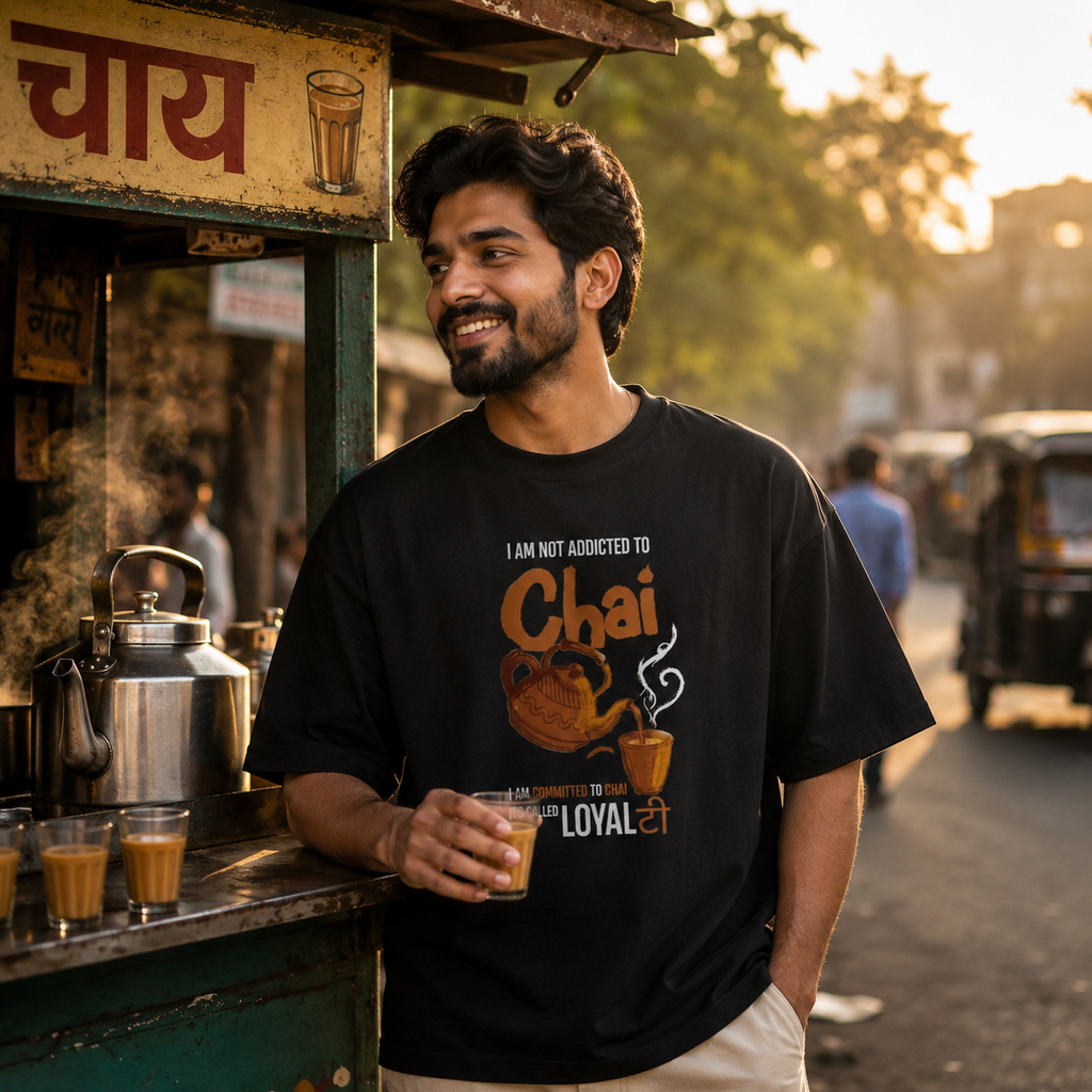 I Am Not Addicted to Chai, I'm Loyal to It | Oversized Chai Lover Black T-Shirt