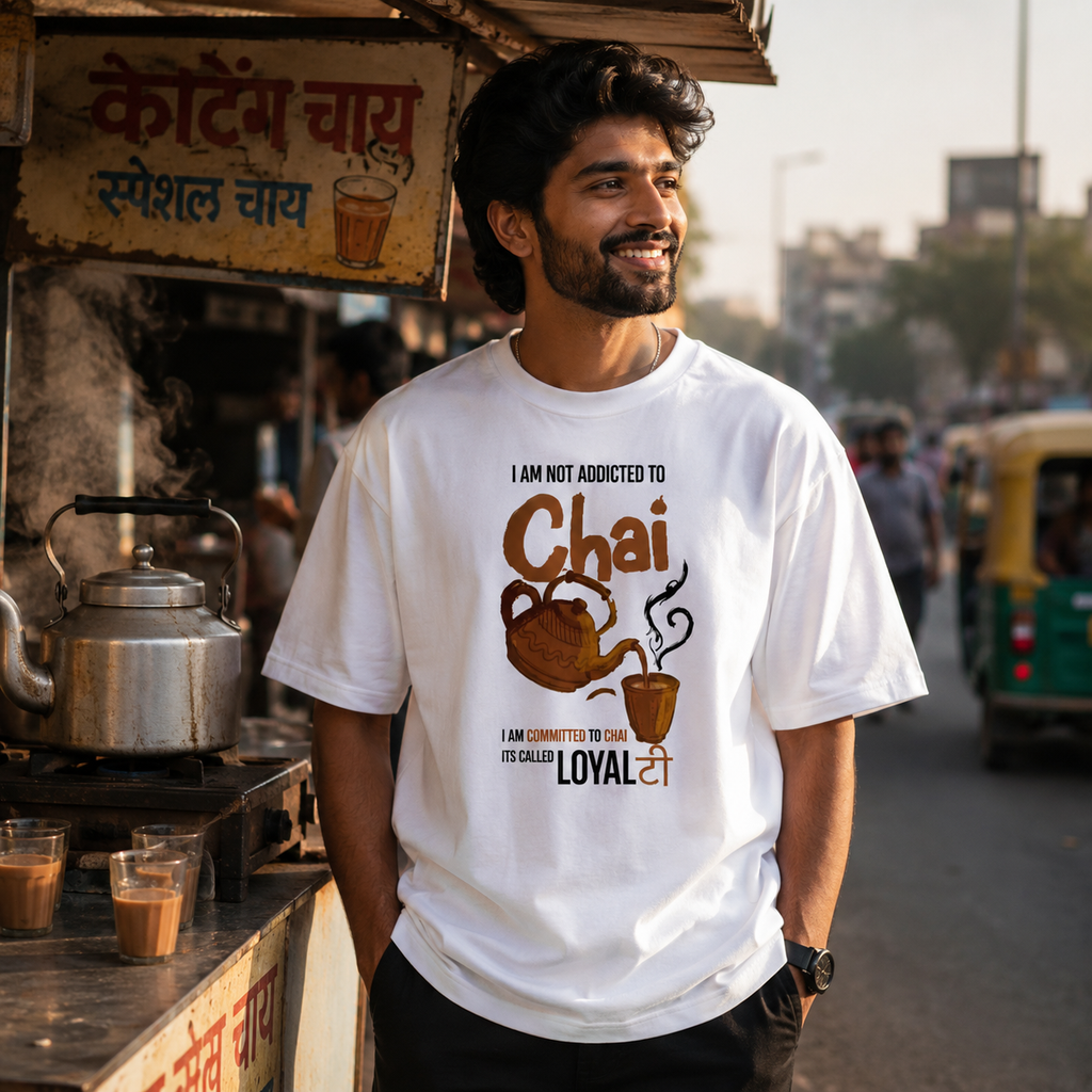 I Am Not Addicted to Chai, I'm Loyal to It | Oversized Chai Lover White T-Shirt