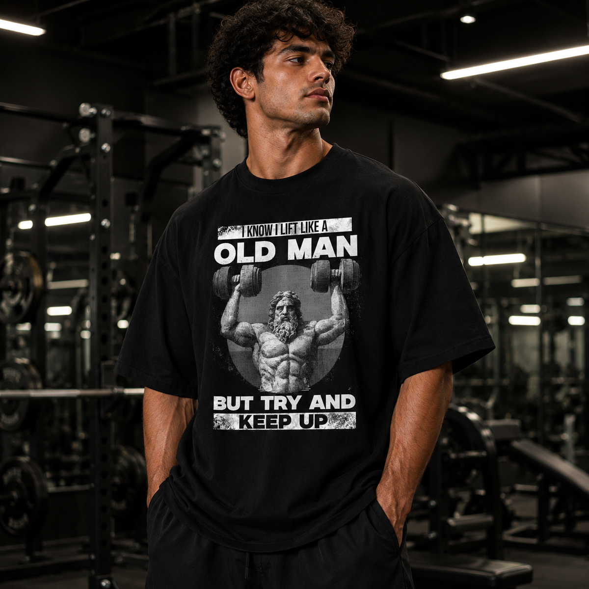 I Lift Like an Old Man – Oversized Gym Black T-Shirt