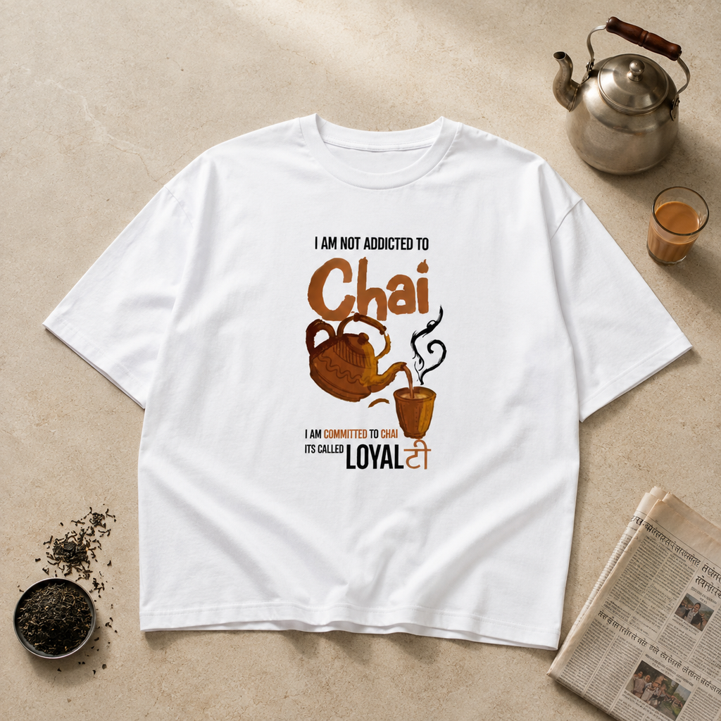 I Am Not Addicted to Chai, I'm Loyal to It | Oversized Chai Lover White T-Shirt